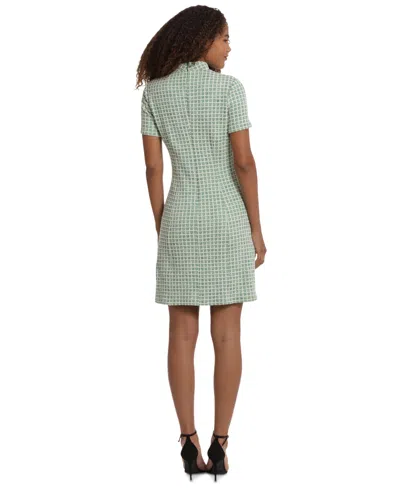 Shop Donna Morgan Women's Plaid Mock-neck Mini Dress In Green Multi
