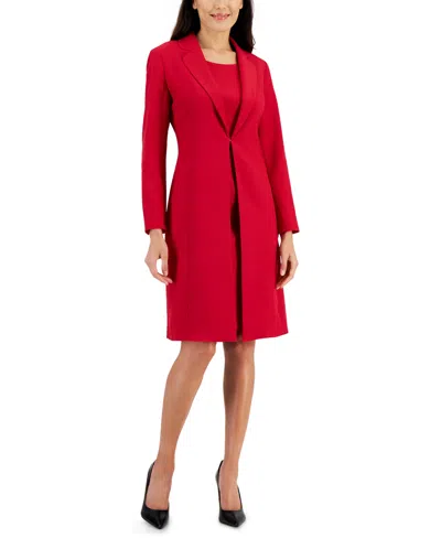 Shop Le Suit Women's Crepe Topper Jacket & Sheath Dress Suit, Regular And Petite Sizes In Cherry