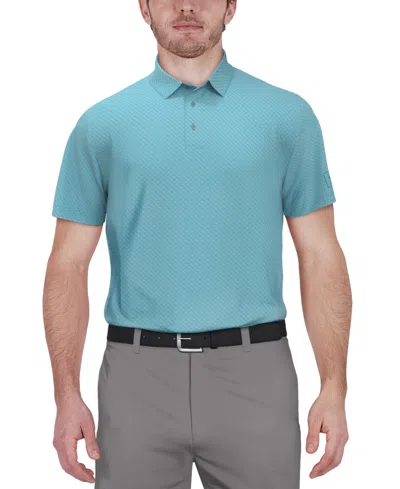 Shop Pga Tour Men's Short-sleeve Geo Jacquard Performance Polo Shirt In Cyan Blue