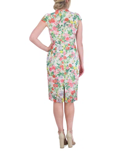 Shop Eliza J Women's Floral V-neck Cap-sleeve Sheath Dress In Ivory Mult