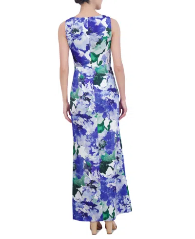 Shop Eliza J Women's Floral-print Twist-front Gown In Blue Multi