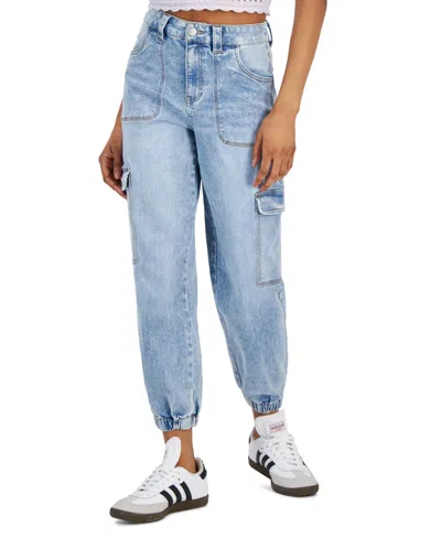 Shop Celebrity Pink Juniors' High-rise Cargo Banded-hem Jeans In Medium Wash