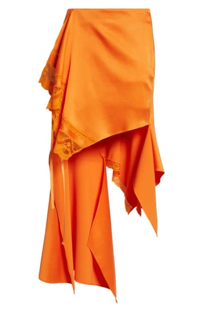 Shop Monse Lace Trim Deconstructed Midi Skirt In Orange