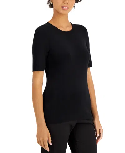 Shop Tahari Asl Women's Short-sleeve Crewneck T-shirt Sweater In Black