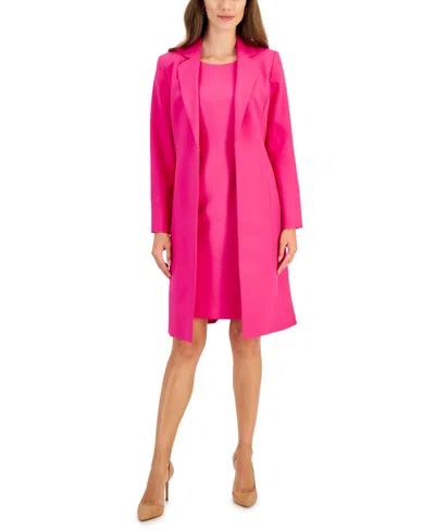 Shop Le Suit Women's Crepe Topper Jacket & Sheath Dress Suit, Regular And Petite Sizes In Lipstick