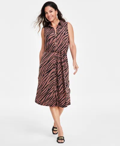 Shop Inc International Concepts Women's Sleeveless Printed Shirtdress, Created For Macy's In Heather Zebra