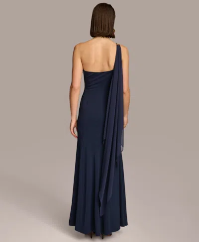 Shop Donna Karan Women's Hardware-trim One-shoulder Gown In Navy