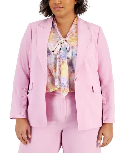 Shop Tahari Asl Plus Size Peak-lapel Button-sleeve Blazer In Pink Macaroon