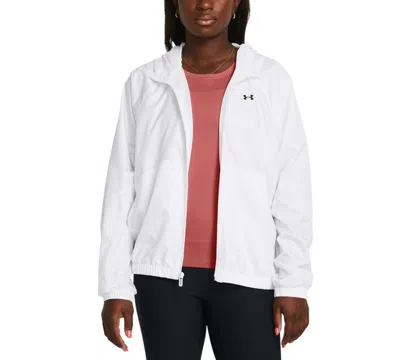 Shop Under Armour Women's Sport Windbreaker Hooded Jacket In White,black