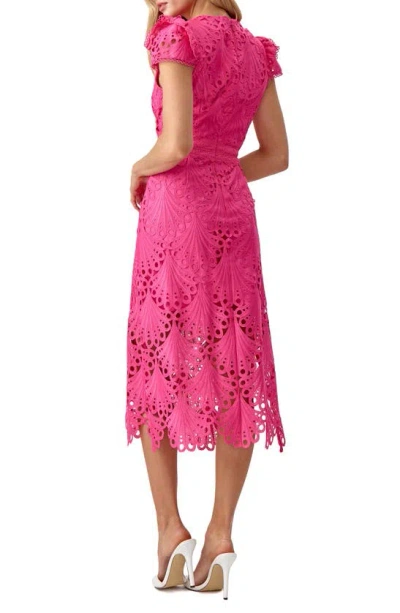 Shop Adelyn Rae Mia 3d Embroidered Midi Dress In Hot Pink