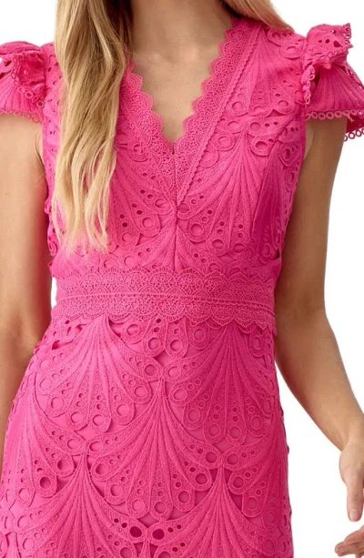Shop Adelyn Rae Mia 3d Embroidered Midi Dress In Hot Pink