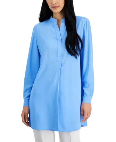 Shop Anne Klein Women's Solid Nehru Long-sleeve Tunic Top In Shore Blue