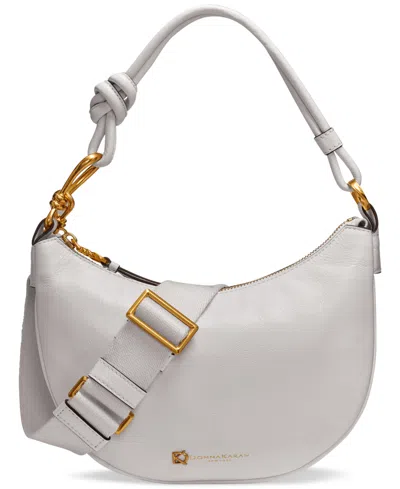 Shop Donna Karan Roslyn Small Leather Hobo Bag In Brilliant White