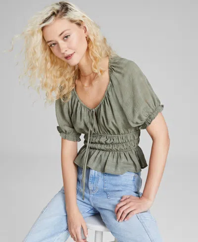 Shop And Now This Women's Scoop-neck Smocked Woven Top, Created For Macy's In Crushed Oregano
