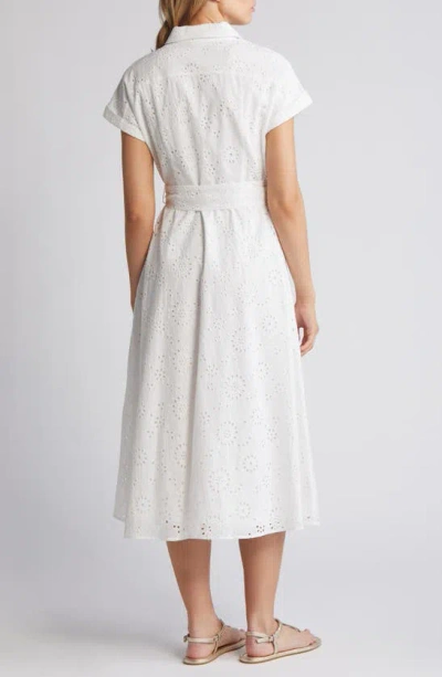 Caslon Eyelet Embroidery Cotton Shirtdress In White