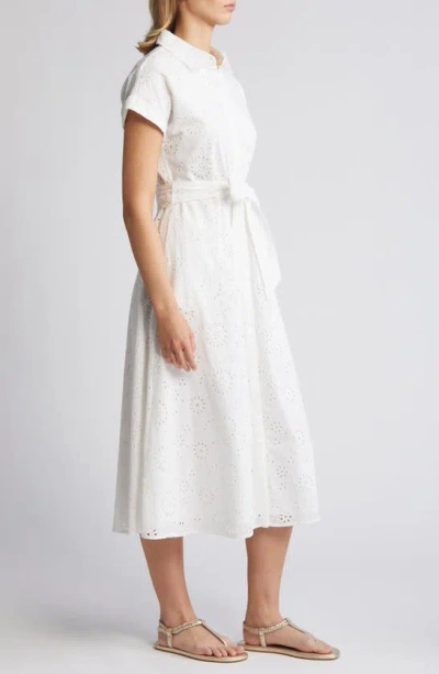 Caslon Eyelet Embroidery Cotton Shirtdress In White
