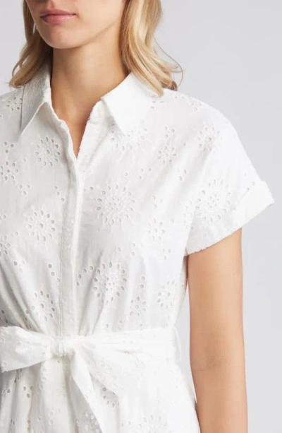 Caslon Eyelet Embroidery Cotton Shirtdress In White