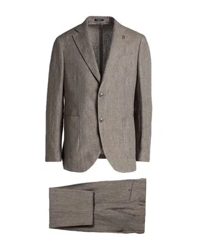 Shop Breras Milano Man Suit Khaki Size 42 Linen In Beige