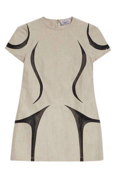 Shop Ashley Williams Space Mesh Panel Linen Minidress In Beige Artists Linen