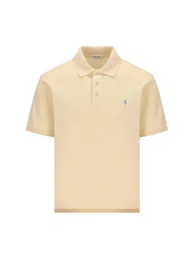 Shop Saint Laurent Cassandre Short-sleeved Polo Shirt In Beige
