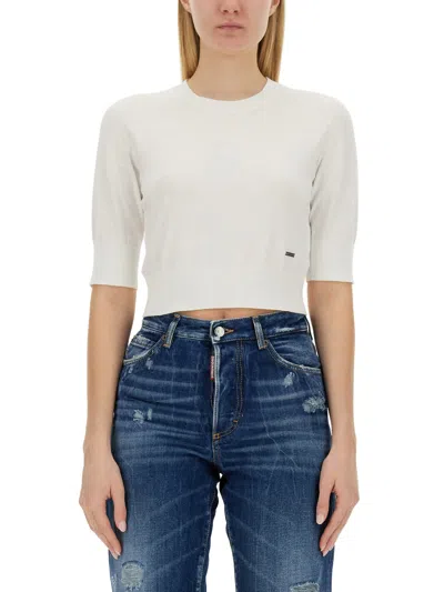 Shop Dsquared2 Cropped Shirt In Bianco