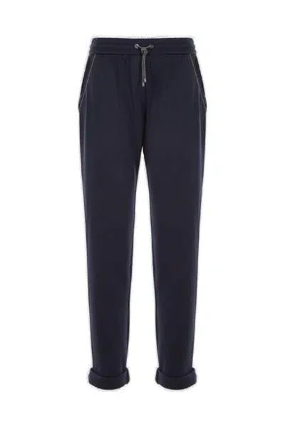 Shop Brunello Cucinelli Drawstring Tapered Sweatpants In Blue