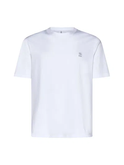 Shop Brunello Cucinelli Logo Embroidered Crewneck T-shirt In Bianco