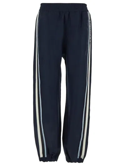 Shop Moncler Logoed Sweatpants In Blu