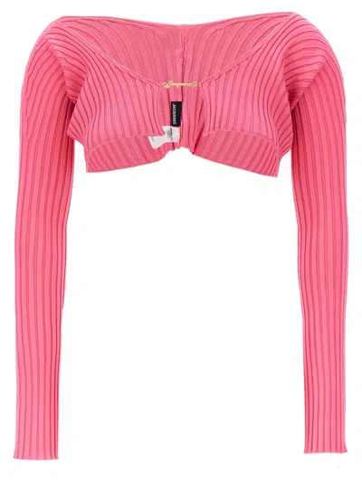 Shop Jacquemus Le Maille Pralu Cropped Cardigan In Fuchsia
