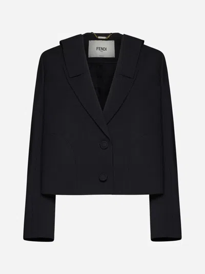 Shop Fendi Wool-blend Bolero Blazer In Gme Black