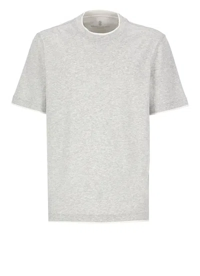 Shop Brunello Cucinelli Layered-effect Crewneck T-shirt In Grey/white
