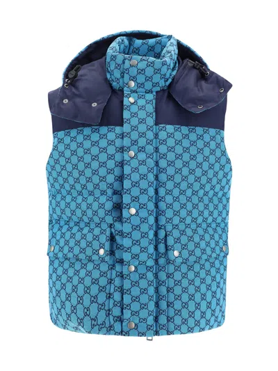 Shop Gucci Down Vest In Light Blue/mix