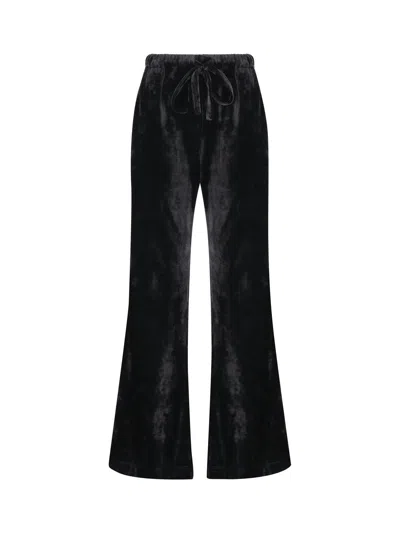 Shop Fendi Wide-leg Drawstring Velvet Pants In Lq Blu Notte