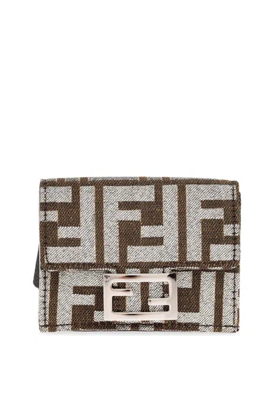 Shop Fendi Monogrammed Tri-fold Wallet In Marrone