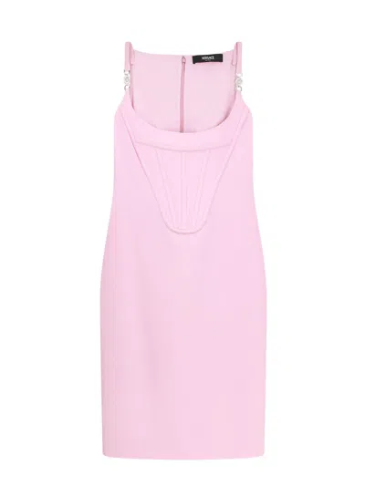 Shop Versace Sleeveless Crepe Midi Dress In Rosa