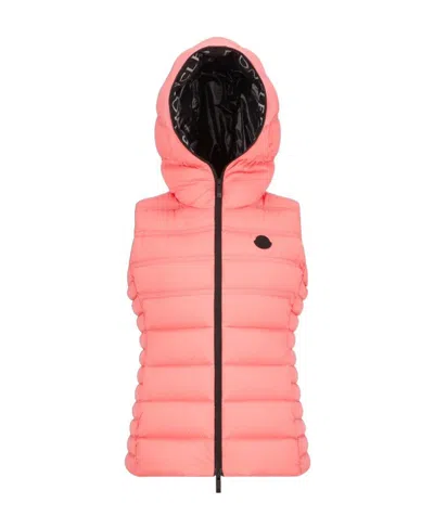 Shop Moncler Logo Patch Zip-up Padded Gilet In Rosa