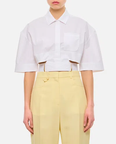 Shop Jacquemus Croppped Cotton Shirt In White