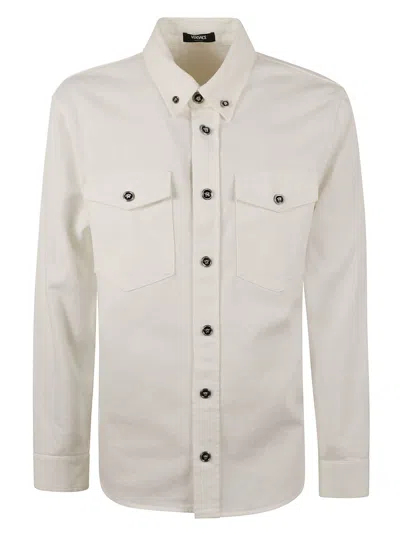 Shop Versace Non Stretch Denim Shirt In White