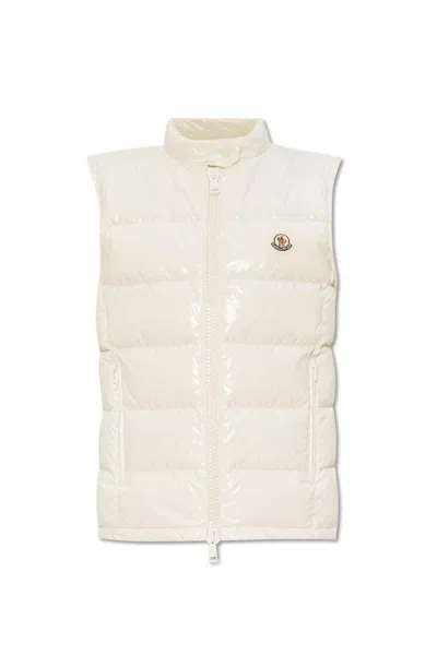 Shop Moncler Logo Patch Zip-up Gilet In White