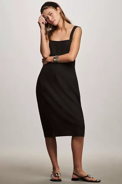 Shop Pilcro Sleeveless Square-neck Linen Midi Dress In Black