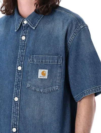 Shop Carhartt Wip S/s Ody Shirt In Blue Dark Used Wash