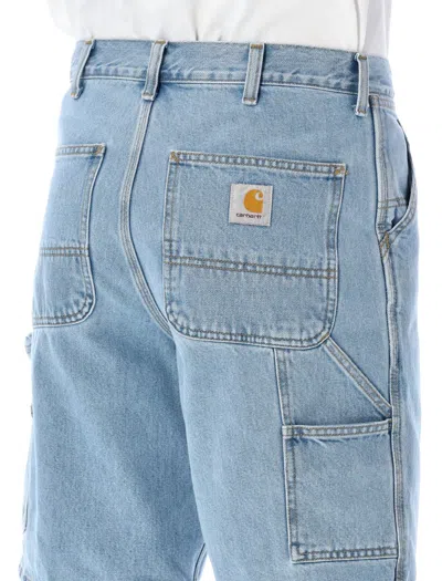 Shop Carhartt Wip Single Knee Short In Blue Heavy Stone Wash