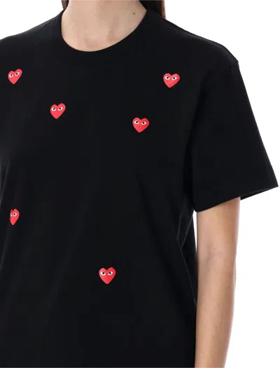 Shop Comme Des Garçons Play Red Hearts T-shirt In Black