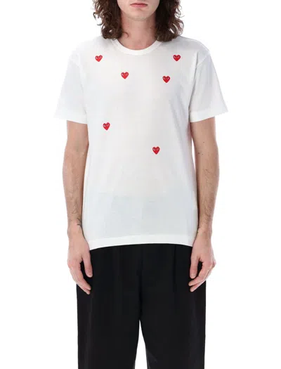 Shop Comme Des Garçons Play Red Hearts T-shirt In White