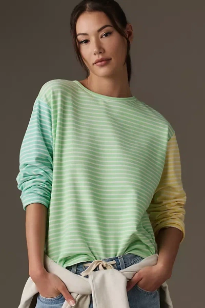 Shop English Factory Long-sleeve Contrast Striped Top In Green