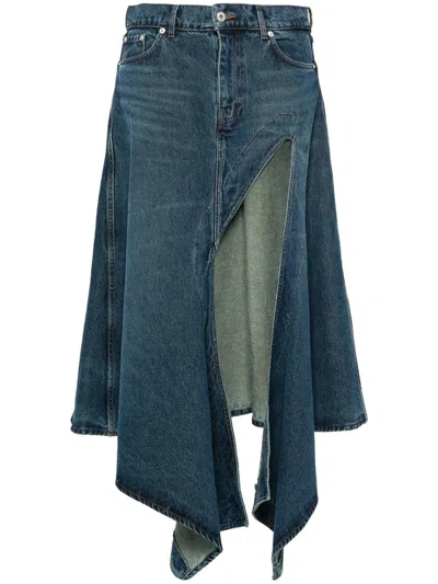 Shop Y/project Denim Skirt With Cut-out Details In Blue