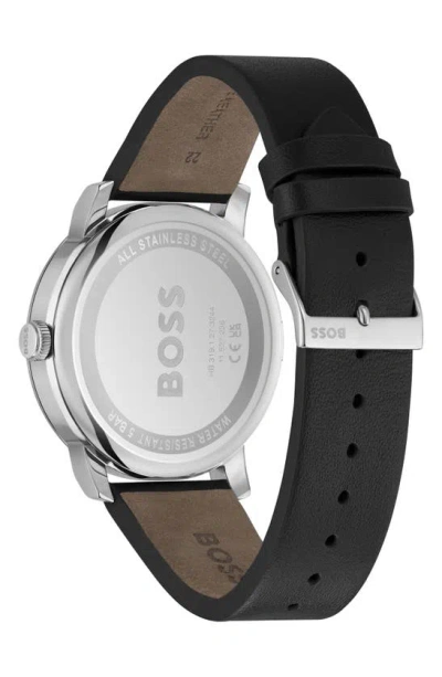 Shop Hugo Boss Contender Leather Strap Watch, 44mm In Black