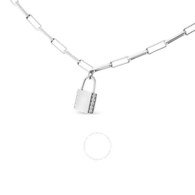 Haus Of Brilliance .925 Sterling Silver 1/10 Cttw Round Diamond Lock Pendant 16" Paperclip Chin Neck In White