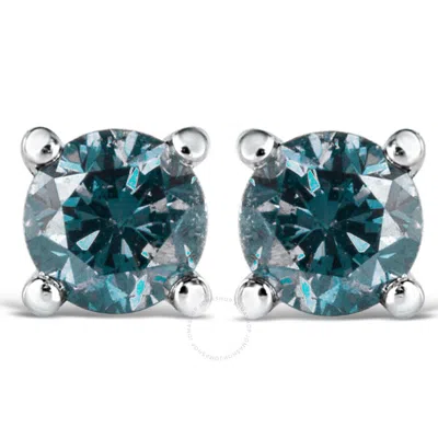 Haus Of Brilliance 14k White Gold 1/2 Cttw Round Brilliant Cut Lab Grown Blue Diamond 4-prong Classic Solitaire Stud Ea In White
