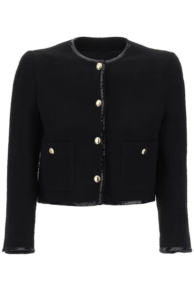 Miu Miu Sequin-embellished Tweed Jacket In Black